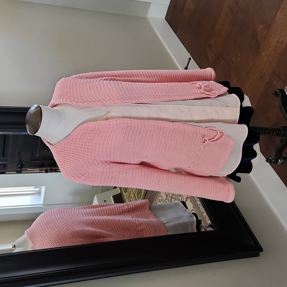 Vintage Coral Peach Cartigan open front Drawstring Sweater 16 circa 1960 Salmon - Picture 1 of 4